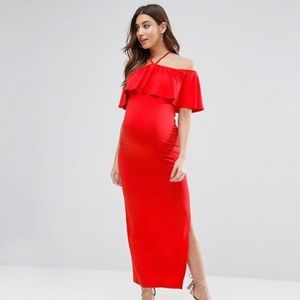 ASOS Maternity Ruffle Bardot with Neck Strap Maxi